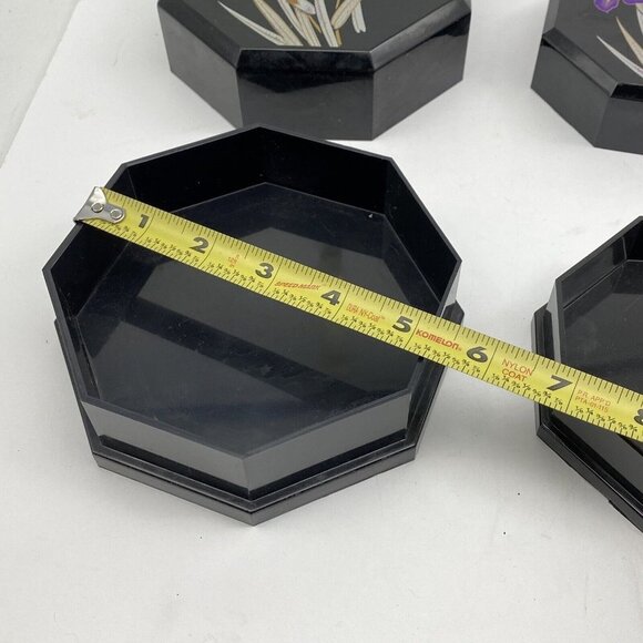 VTG Yamanaka Japan Jewelry Trinket 2pc Nesting Boxes Black Lacquerware Floral - Picture 6 of 12